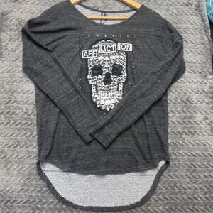 Affliction Black Premium Skull Studded T-Back High Low Top Grey‎ Medium (1561)